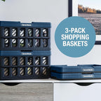 CleverMade Eco Collapsible Shopping Basket with Handles, 24L Ocean, 3 Pack