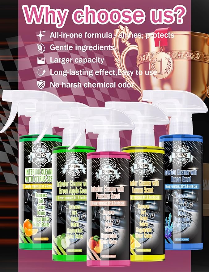 Kingvo Car Interior Cleaner, Interior Cleaner Carpet Dashboard Vinyl Sofa Leather Shiny Car Stuff Detailing Kit Cleaning Supp