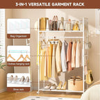 Portable Clothes Rack with Adjustable Shelf Divider, Freestanding Closet Organizers and Storage, Garment Rack and Purse Stora