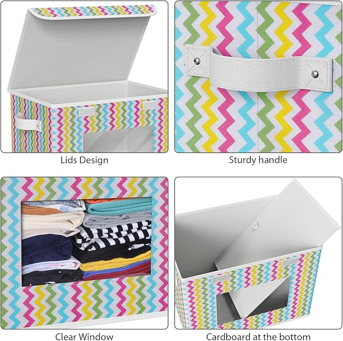 Univivi Fabric Foldable Storage Boxes [4-Pack] Large Collapsible Stackable Storage Bins with Lids, Closet Organizers and Stor