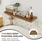 Fun Memories 12 Deep Floating Shelves, 40W x 12D Floating Shelves for Wall Set of 2, Extra Deeper Hanging Wood Shelves for Wa