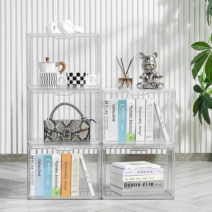 LXLXXL Cube Storage Organizer Acrylic Book Case Display Case Box Stackable Book Storage Containers With Magnetic Door Clear P