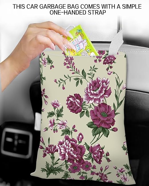 Car Trash Can, Durable Hanging Car Trash Garbage Bag, Cute Automotive Garbage Cans Organizer, Vintage Rose Floral