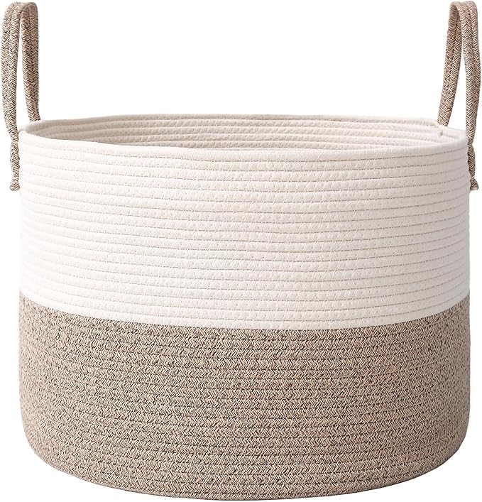 JMvicyroam 115L Extra Large Blanket Basket for Living Room - Woven Cotton Rope Laundry Hamper with Reinforced Handles - Stora