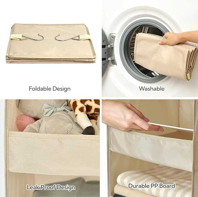 GRANNY SAYS 3 Shelf Hanging Closet Organizers and Storage, Collapsible Closet Storage Organizer with 2 Metal Hooks, Leak-Proo