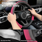 KAFEEK 15 inch Steering Wheel Cover, Cooling Ice Silk Mesh with Microfiber Leather, Heat Resistant, Breathable, Anti-Slip, Su