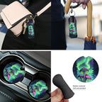 Galaxy Mushroom Car Seat Cover Full Set with Steering Wheel Cover Seat Belt Strap Pads Armrest Pad Coasters Keychain Lipstick Holder 13 PCS Automobile Accessory Interior Decor