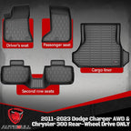 Floor Mats & Cargo Liner Compatible with 2011-2023 Dodge Charger AWD & Chrysler 300 All-Wheel Drive ONLY Cargo Mat, Full Set All Weather Protection 1st, 2nd Row Car Liners & Trunk Mat, Black