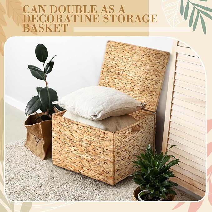 Jingmore 1 Pack Large Decorative File Box Water Hyacinth Letter/Legal Size File Organizer with Lid Collapsible Hand Woven Fil