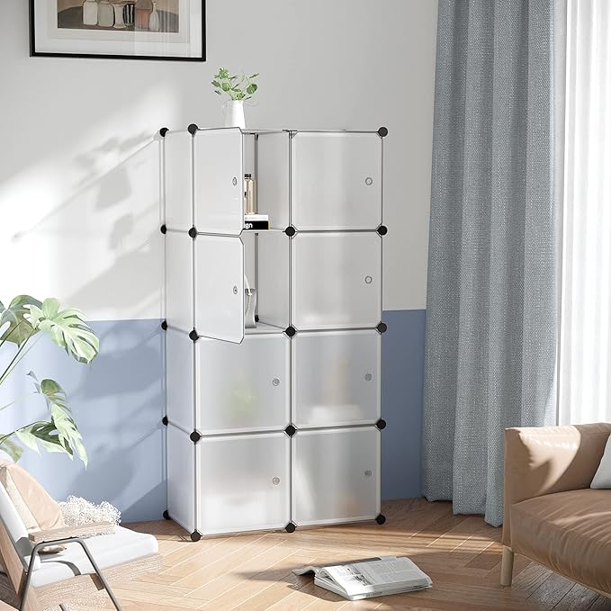 C&AHOME Cube Storage Organizer with Doors, 8-Cube Shelf, Closet Cabinet, DIY Plastic Modular Bookshelf, Storage Shelves Ideal