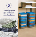 HOMZ 10-Pack Snaplock, Small Clear Plastic Storage Organizer Bins w/Lids, 6 Quart, Blue - Stackable Container Boxes for Bedro