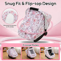 Car Seat Cover Baby Girls, Mink Dot Carseat Covers for Newborn with Breathable Mesh and Sun Shade Window, Warm Stretchy Infan