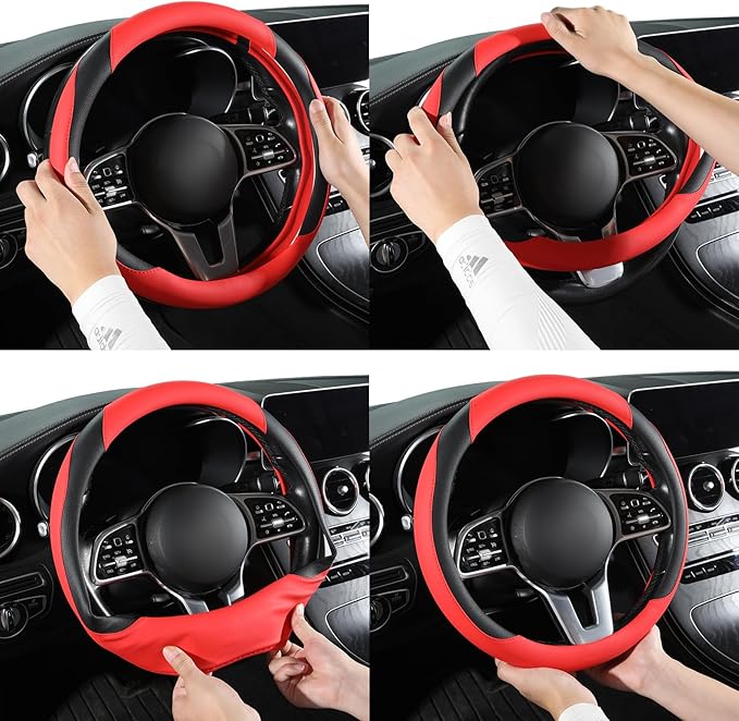 Car Steering Wheel Cover, Leather Steering Wheel Cover,Universal 15 inch Anti-Slip Comfortable Steering Wheel Covers Men Wome