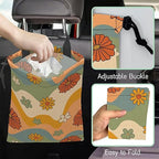 Groovy Floral Waves Car Garbage Bag,Waterproof Small Car Trash Bag Hanging Back of Seat,Drawstring Hanging Car Trash Bag with Adjustable Buckle for Car Accessories
