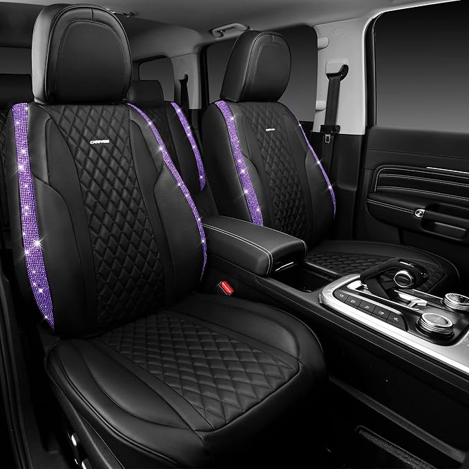 CAR PASS Bling Nappa Leather Car Seat Cover for Full Set Universal Luxury Waterproof Heavy-Duty Anti-Slip Cushioned Fit for S