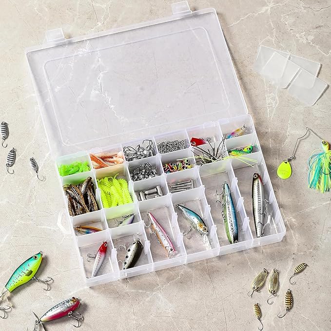 Plastic Organizer Container Box,36 Large Grids Clear Plastic Organizer Box with Adjustable Dividers Craft Organizers (Clear-4