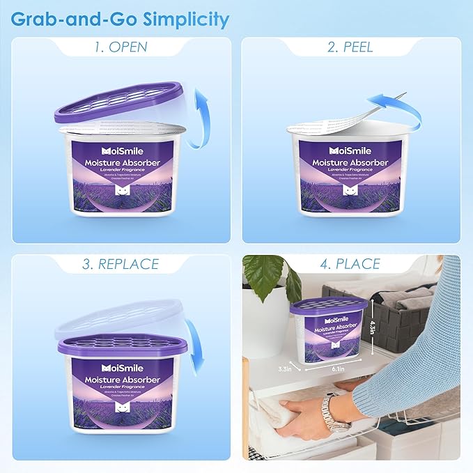 Moisture Absorbers, Efficient Lavender Vanilla Humidity Absorber & Odor Eliminator Boxes, Refillable Car Dehumidifier for