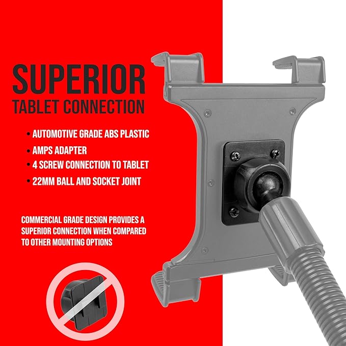 Tackform Tablet Mount for Car and Truck [ELD Mount] Industrial 22 Inch Aluminum Rod Gooseneck Seat Rail Holder for Taxi, Van, Vehicle, Semi, etc. Compatible with iPad, Galaxy, Surface and More.