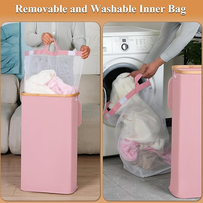 iEGrow Laundry Hamper with Lid, 110L Large Laundry Basket with Handle and Lid, Collapsible Clothes Basket Organizer with Remo
