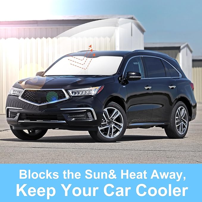 TINGLU Sun Shade for Acura MDX 2014-2020 Accessories Windshield Sun Shade Window Shade UV Rays Protection Sun Visor Cover with Steering Wheel Sunshade Storage Bag