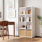 IROCNK Bookshelf, 8-Cube Storage Cube Shelf Organizer, Extra Thick Frame Horizontally & Vertically Reversible Bookcase with O
