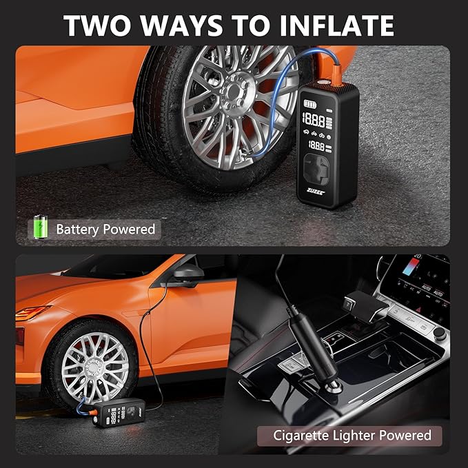 Tire Inflator Portable Air Compressor - 4X Faster Inflation, 150PSI Air Pump for Car Tires with Digital Pressure Gauge/LED Light, Portable Tire Inflator for Car, Moto, Bike, Ball, etc(Black)