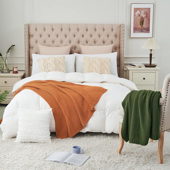 Chunky Cable Knit Throw Blanket Lightweight Burnt Orange 100% Organic Cotton Blanket for Sofa Couch Bed Baby Nursery, Rustic 
