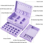 QBestry 3-Layer Jewelry Box for Girls & Teens with Lock and Key, Large Jewelry Organizer with 8 Necklace Hooks & 56 Earring H