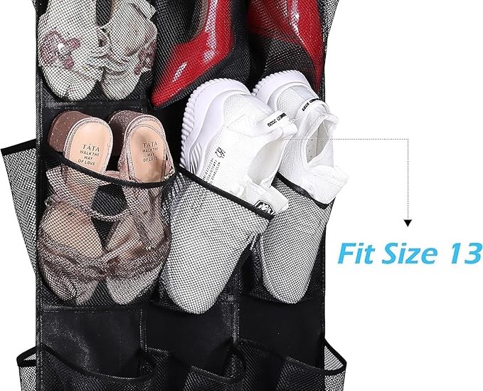 MISSLO 30 Large Pockets Dual Sided Hanging Shoe Rack for Closet Organizer with Rotating Hanger Hanging Shoe Shelves, Black