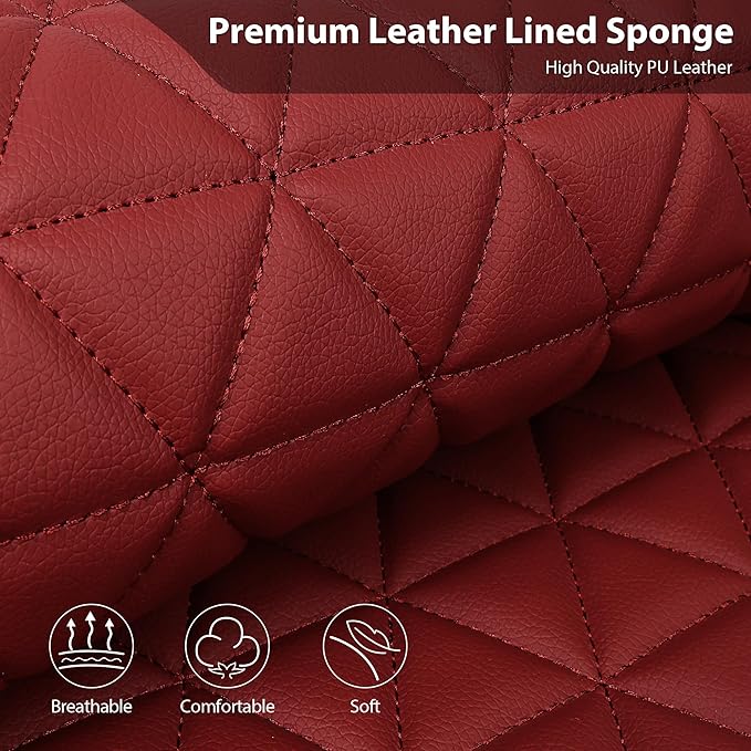 CAR PASS Bling Diamond Burgundy Leather Car Seat Covers for 2 Front Seats Protector, Waterproof Shining Glitter Sparkly Cryst