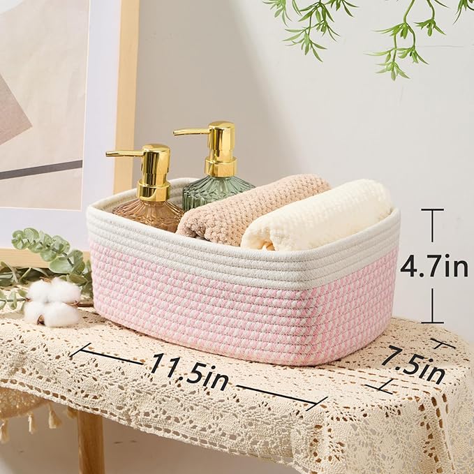 MiniArk Small Storage Baskets for Organizing | Closet Organizer Bins | Shelf Toy Basket | Woven Rope Baskets | Cube Decorativ
