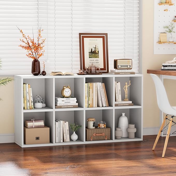 YESHOMY 8 Cube Storage Organizer, Open Frame 2-Tier Bookshelf, Organizer with Adjustable Shelves, Display Storage Bookcase fo