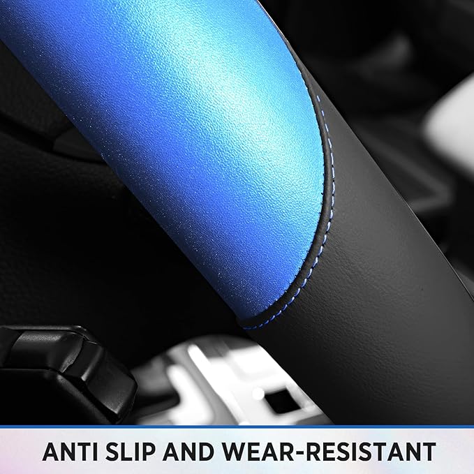 Road Comforts Steering Wheel Cover – Breathable Leather Steering Wheel Cover, Anti-Slip Grip, Universal Fit 14.5” to 15”, Hea