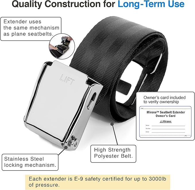 2 Mirone Adjustable Airplane Seat Belt Extenders Seatbelt Extension for All Airlines (7-32 Inch), E-9 Safety Certified (Type A & B)