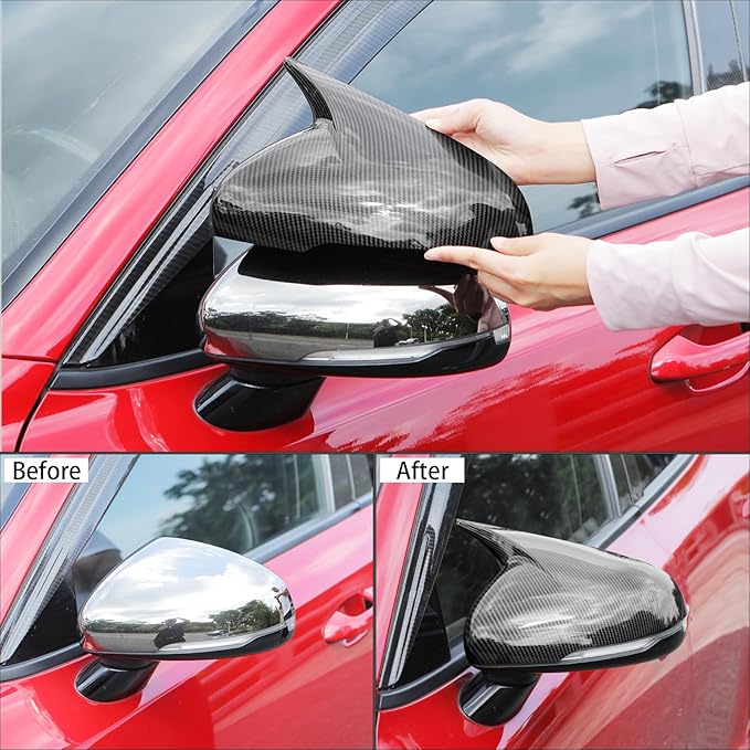 Horns Style Carbon Fiber Pattern ABS Exterior Mirror Cover Side Rearview Mirror Cover Cap Trim Compatible with Kia Stinger 2017-2024 Accessories