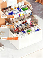 3-Tier Medicine Storage Box Cabinet, Portable Medicine Cabinet with Plastic Handle, Multipurpose Medical Box with 7 Individua
