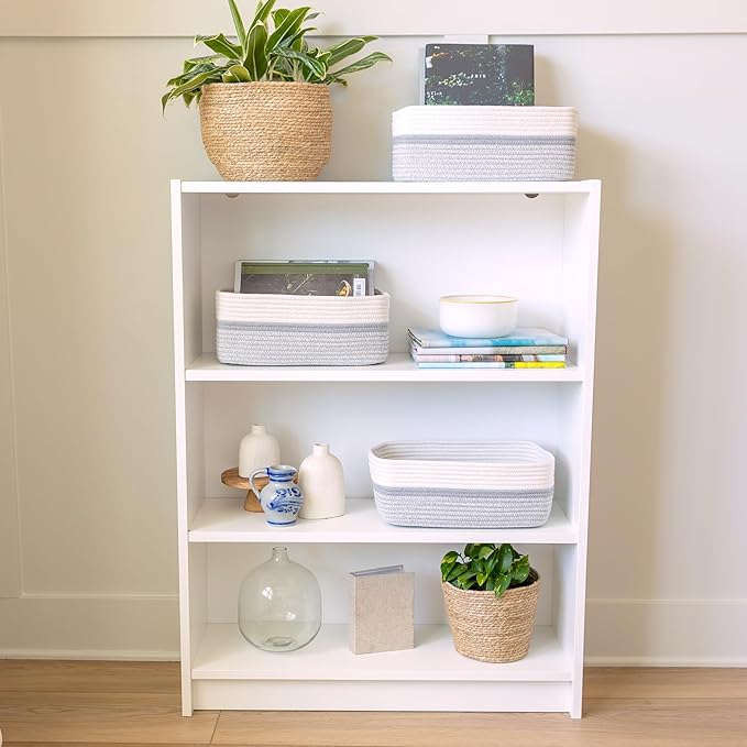 NaturalCozy 13.5”x8.5”x5.5” Storage Baskets for Shelves 3 Pack | Cotton Rope Woven Small Baskets for Organizing | Small Stora