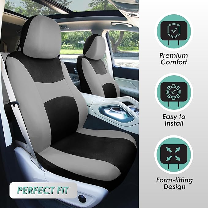 FH Group Car Seat Covers Rear Set Cloth - Universal Fit Automotive Seat Covers, Low Back Front Seat Covers, Solid Back Seat C