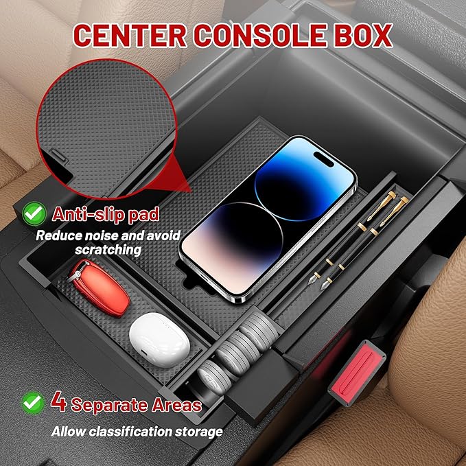 RED WOLF Center Console Organizer Tray for BMW 2014-2016 X5 F15 2015-2019 X6 F16 Armrest Box Secondary Storage with Preserved Hole for Charging Cable Exactly Match