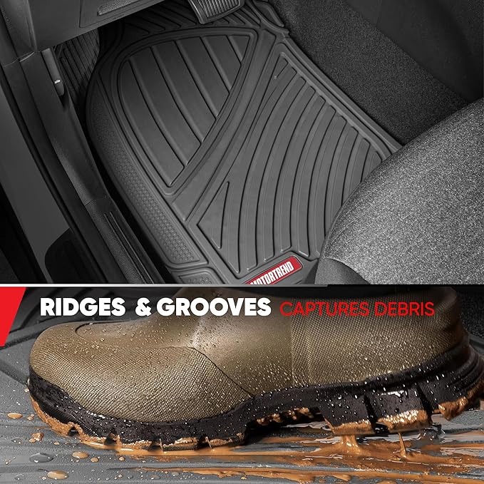 Motor Trend FlexTough Performance All Weather Rubber Car Floor Mats with Cargo Liner – Full Set Front & Rear Odorless Floor Mats for Cars Truck SUV, BPA-Free Automotive Floor Mats (Gray)