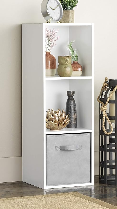 Whitmor 3 Cube Storage Organizer, 3 Tier Stackable MDF Wood Bookcase, Open Storage Display Bookshelf, Storage Cabinet for Liv