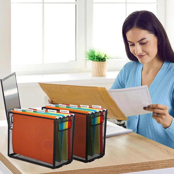 2 Pack Hanging File Holder, 10 Hanging Folders, Metal Mesh, Letter Size Folder Storage, Desktop Storage Cabinets, Office Scho