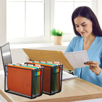 2 Pack Hanging File Holder, 10 Hanging Folders, Metal Mesh, Letter Size Folder Storage, Desktop Storage Cabinets, Office Scho