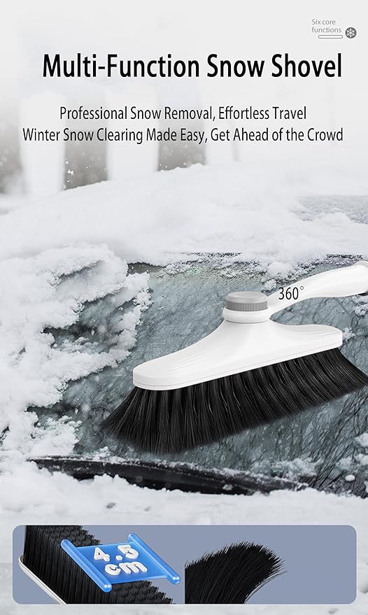 [3-in-1] Extendable Ice Scraper and Snow Brush for Car Windshield, Upgraded 360° Pivoting Brush Head with Comfortable Foam Grip - Detachable Snow Removal Tool for Truck, SUV, and Vehicle Windows