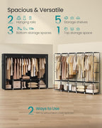 SONGMICS Portable Closet, Wardrobe Closet Organizer with Cover, 5 Hanging Rods and Shelves, 4 Side Pockets, 17.7 x 83 x 65.7 