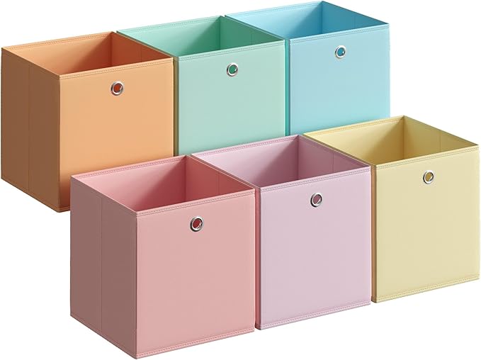 SONGMICS Storage Cubes, Set of 6 Odorless Foldable Storage Boxes, 10.2 x 10.2 x 11 Inches, Closet Organizers for Shelf, Rainb