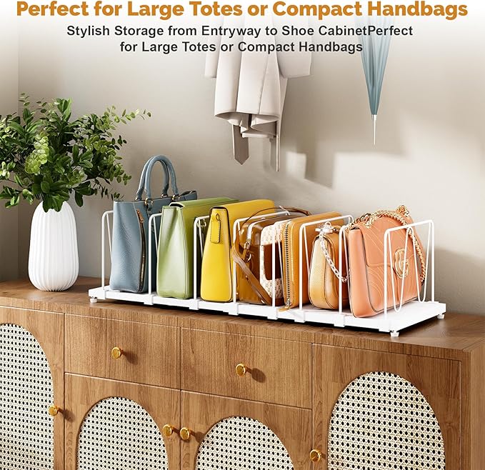 Dmevkic Extendable Purse Organizers Purse Storage. Length 16-28 in. Bag Organizer Purse Holder for Closet with 8 Adjustable S