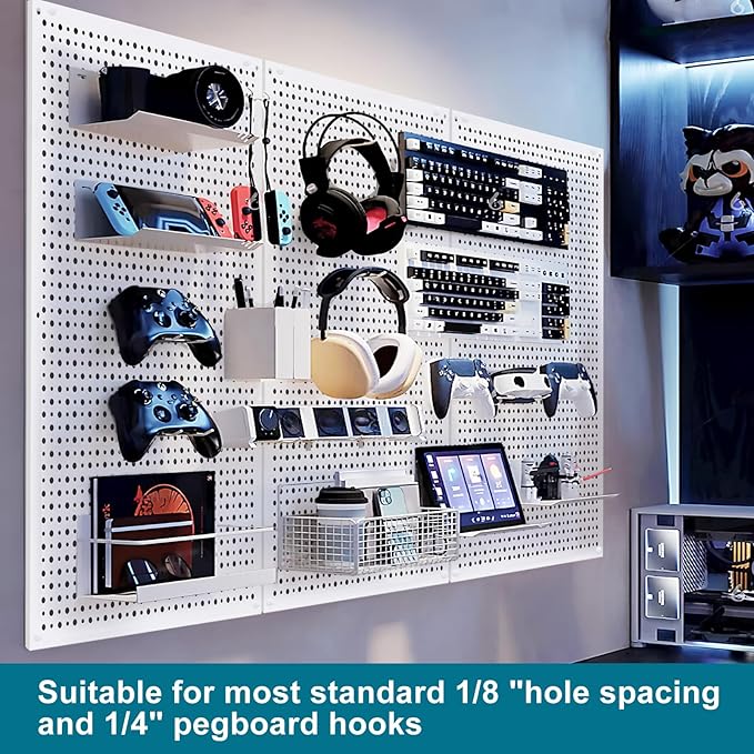 Pegboard Rack Garage Storage,Steel Pegboard Heavy Duty- 3 Pack 16-Inch X 24-Inch Metal Peg Board Tool Organization Panels (Wh