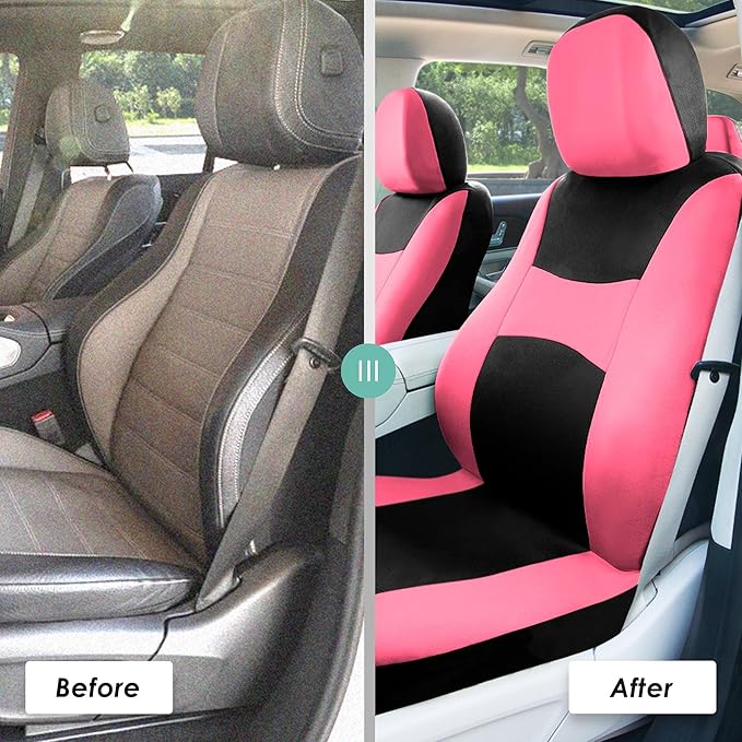 FH Group Car Seat Covers Rear Set Cloth - Universal Fit Automotive Seat Covers, Low Back Front Seat Covers, Solid Back Seat C