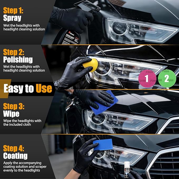 Car Headlight Restoration Kit, Ceramic Headlight Restoration Kit, No Power Tools Required, Headlight Cleaner and Restorer Kit, Headlight Cleaner, Headlight Restoration Spray